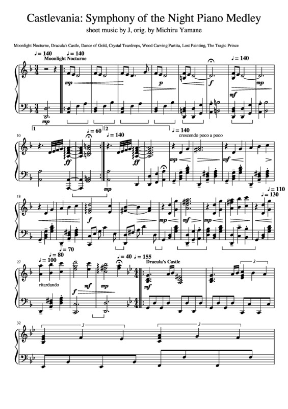 Partitura da música Symphony Of The Night Piano Medley