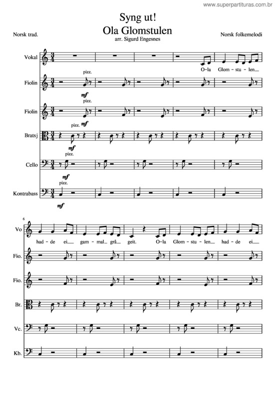 Partitura da música Syng Ut! Ola Glomstulen
