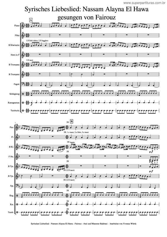 Partitura da música Syrisches Liebeslied: Nassam Alayna El Hawa Gesungen Von Fairouz