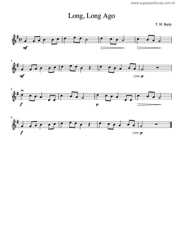 Partitura da música T. H. Bayly – Long Long Ago