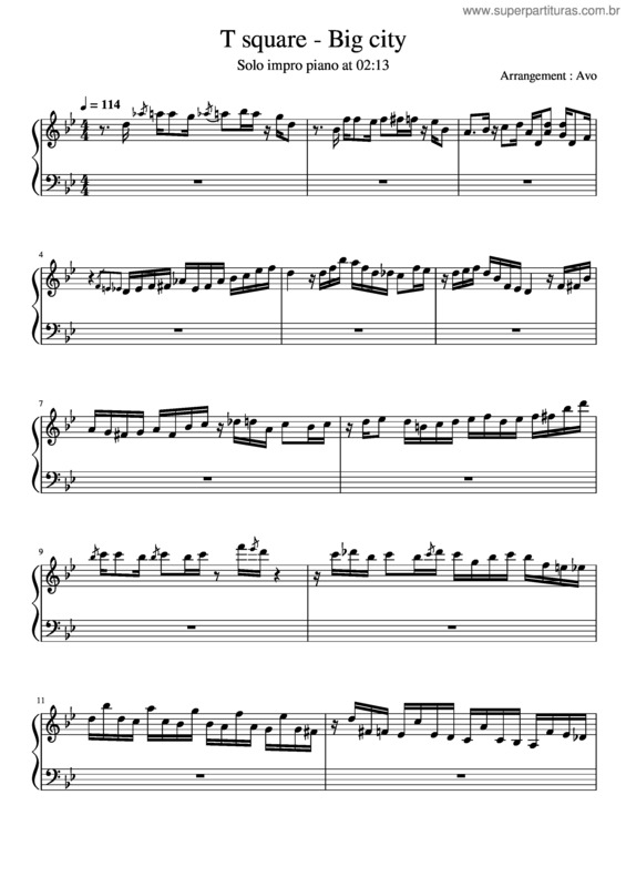 Partitura da música T Square – Big City, Piano Solo Transcription