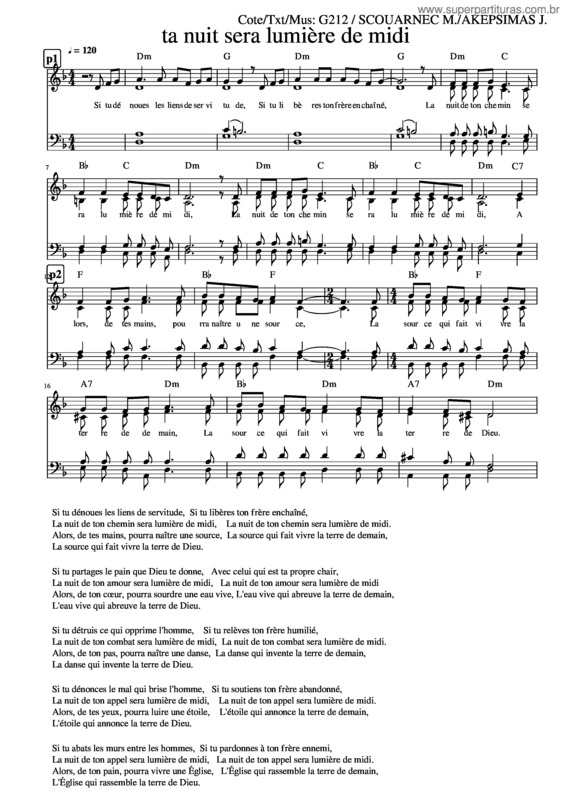 Partitura da música Ta Nuit Sera Lumiere De Midi-G212-Satb
