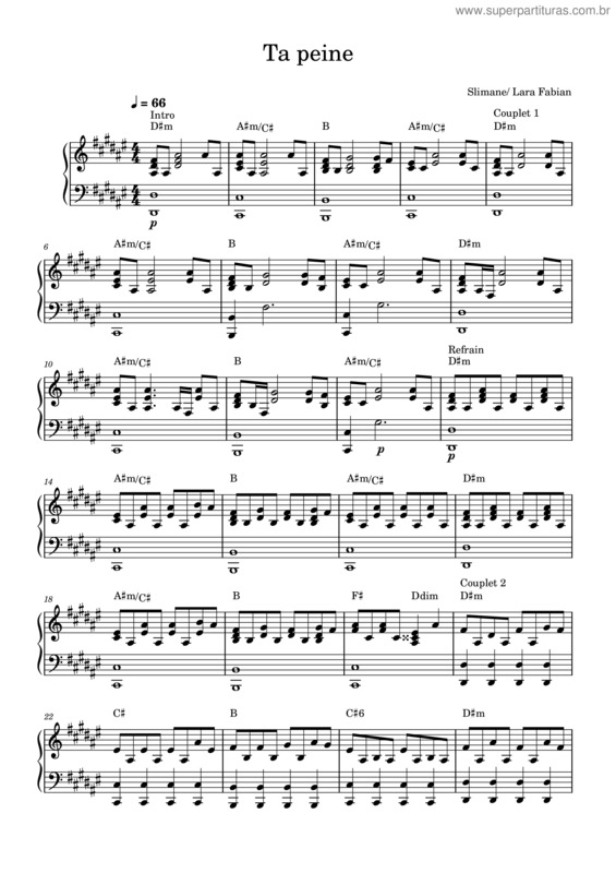 Partitura da música Ta Peine