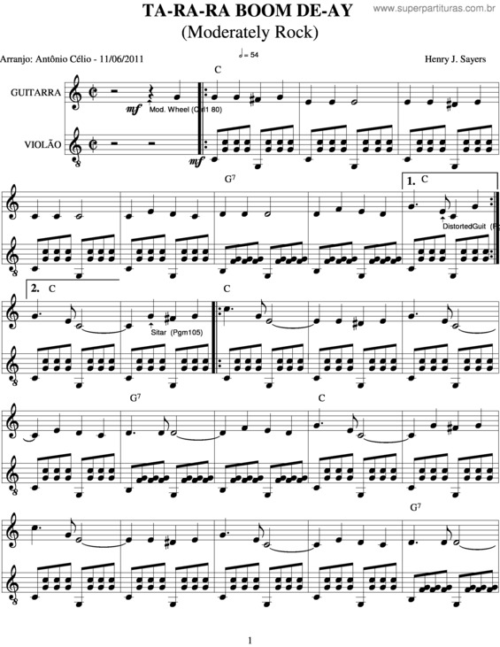 Partitura da música Ta-Ra-Ra Boom De-Ay