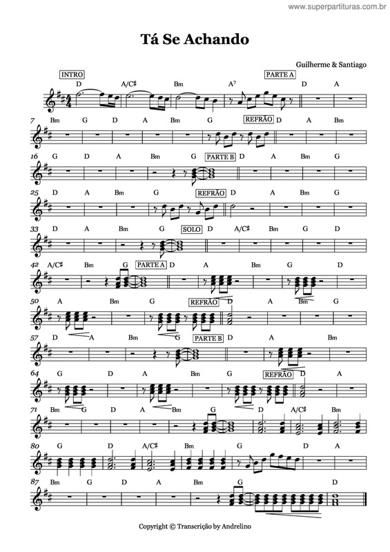 Partitura da música Tá se achando