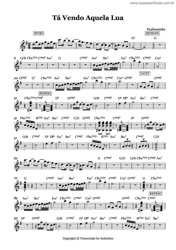 Partitura da música Ta vendo aquela lua