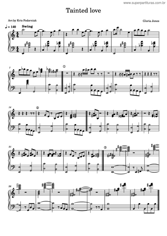 Partitura da música Tainted Love – Gloria Jones