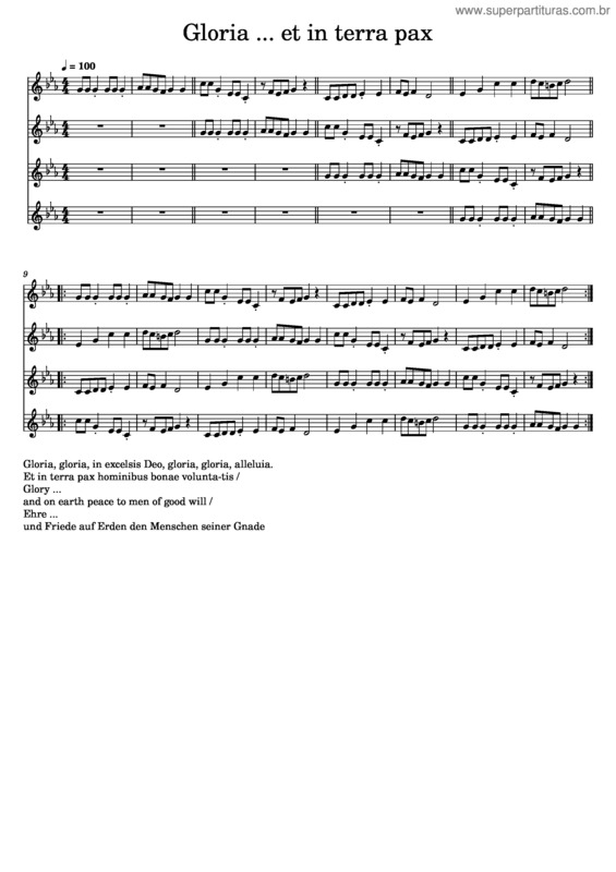 Partitura da música Taize – Gloria Et In Terra Pax –  – Copyright © Ateliers Et Presses De Taizé, 71250 Taizé, France.