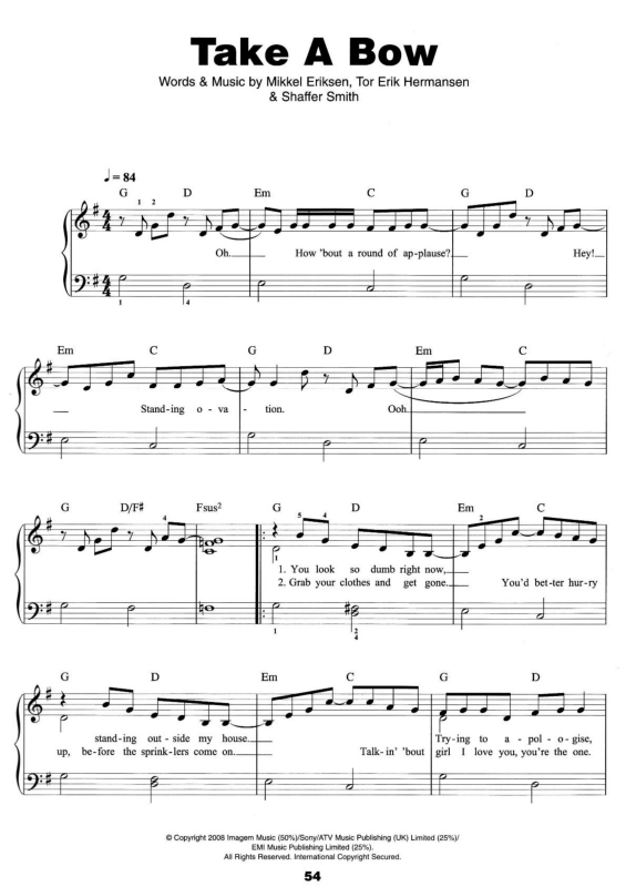 Partitura da música Take a Bow v.5