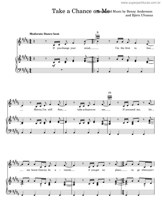 Partitura da música Take A Chance On Me – Benny Andersson Band