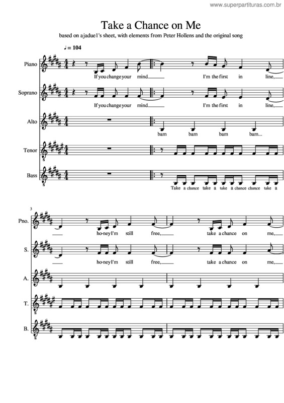 Partitura da música Take A Chance On Me Acapella v.2