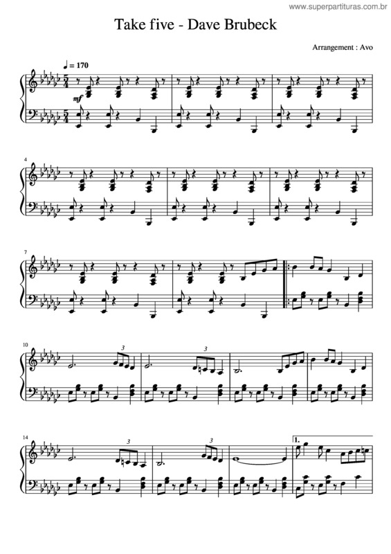 Partitura da música Take Five – The Dave Brubeck Quartet