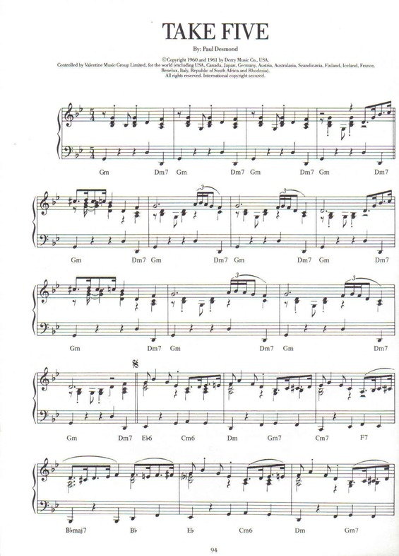 Partitura da música Take Five v.6