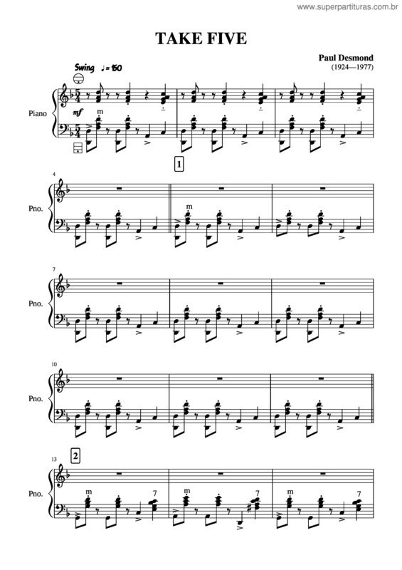 Partitura da música Take Five v.8