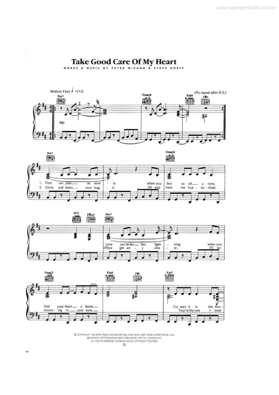 Partitura da música Take Good Care of My Heart