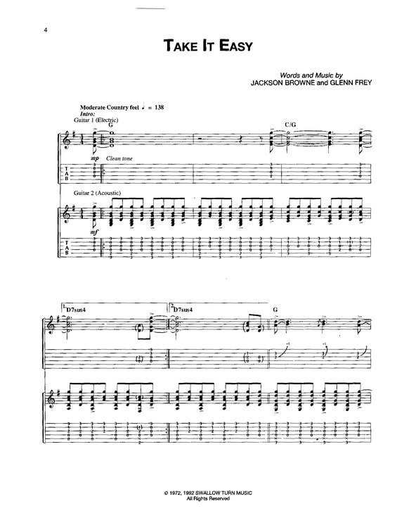 Partitura da música Take It Easy