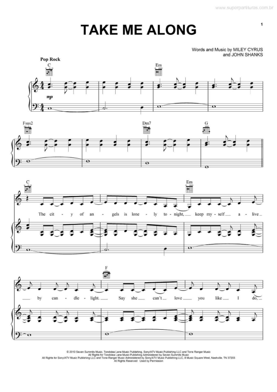 Partitura da música Take Me Along