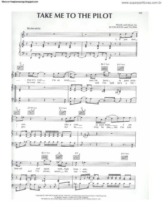 Partitura da música Take Me To The Pilot