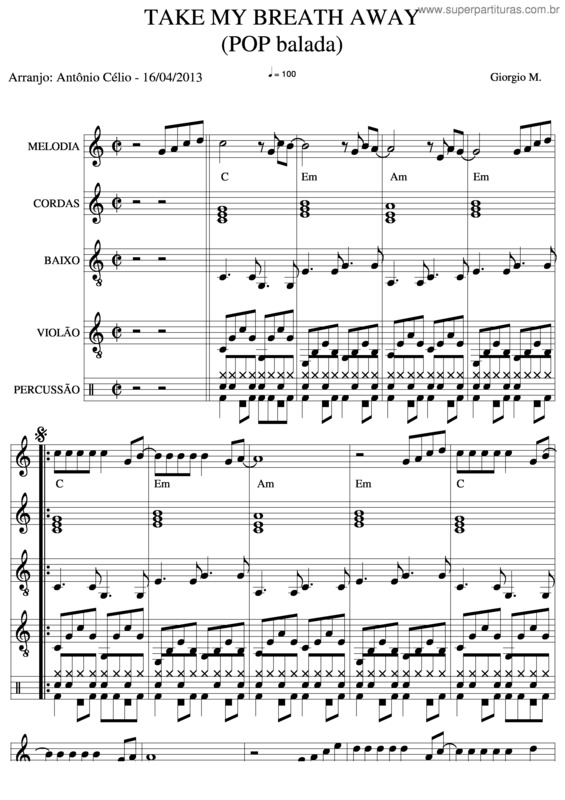 Partitura da música Take My Breath Away v.2