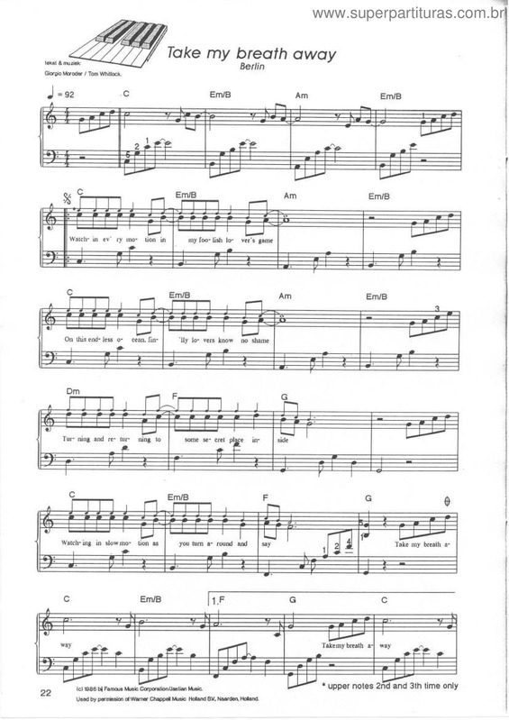 Partitura da música Take My Breath Away v.3