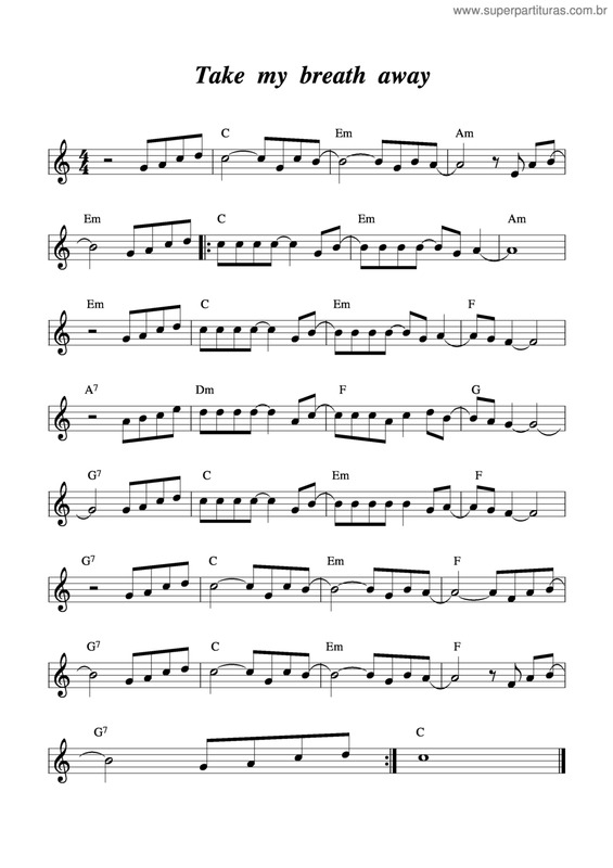 Partitura da música Take My Breath Away v.4