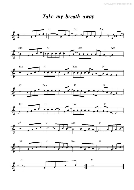 Partitura da música Take My Breath Away