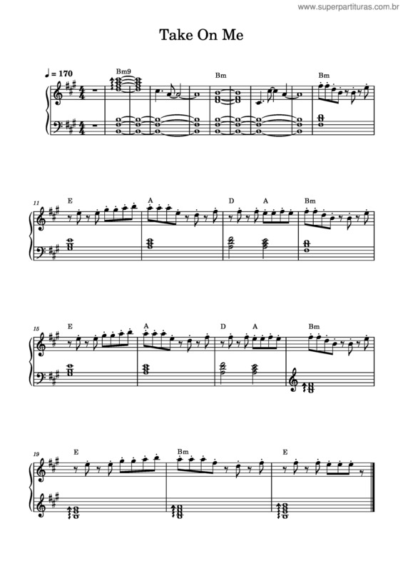 Partitura da música Take On Me – A–Ha