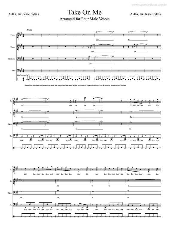 Partitura da música Take On Me v.4