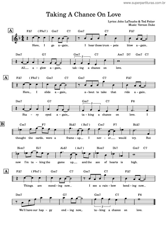 Partitura da música Taking A Chance On Love  – Lead Sheet