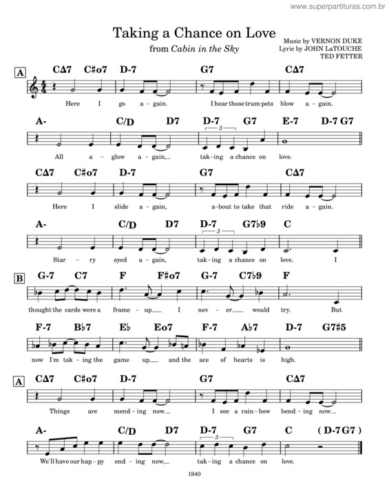 Partitura da música Taking A Chance On Love Lead Sheet