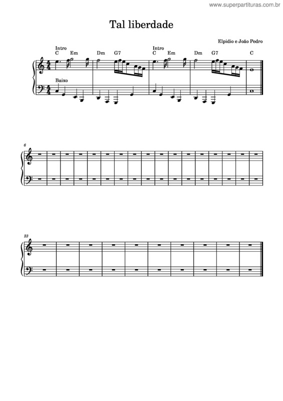 Partitura da música Tal Liberdade