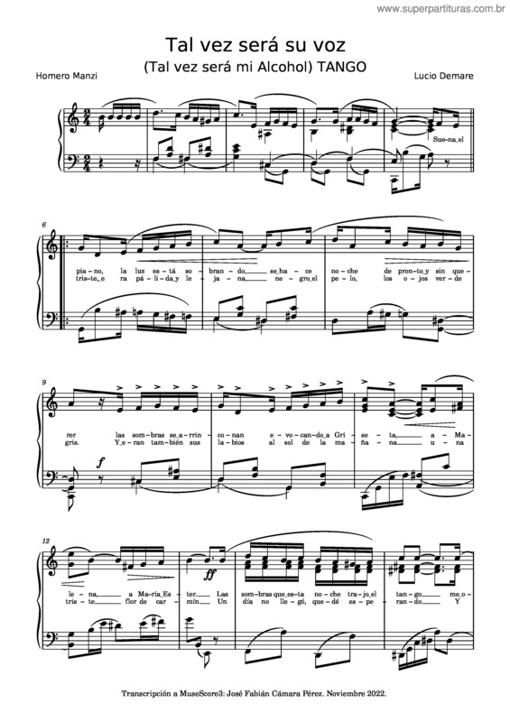 Partitura da música Tal Vez Será Su Voz