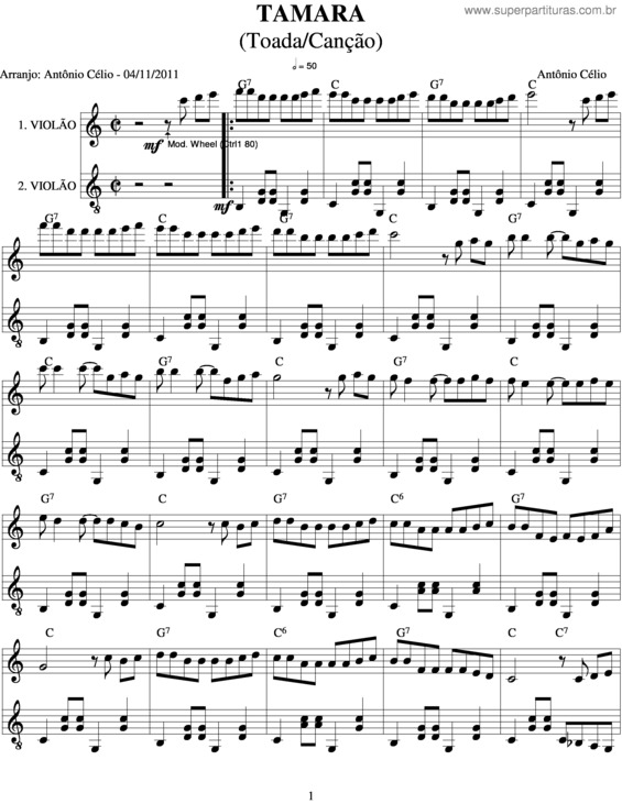 Partitura da música Tamara v.2