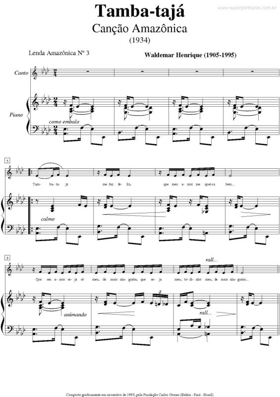 Partitura da música Tamba-Tajá