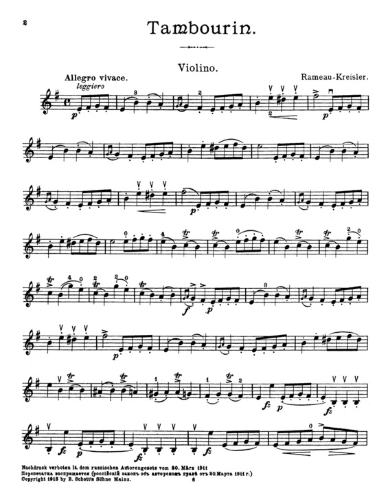 Partitura da música Tambourin