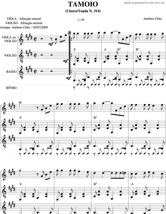 Partitura da música Tamoio