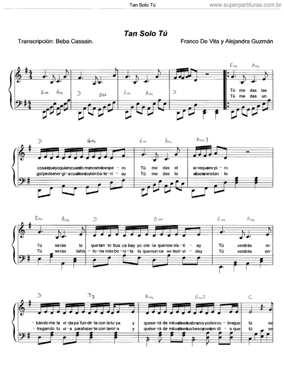 Partitura da música Tan Solo Tú