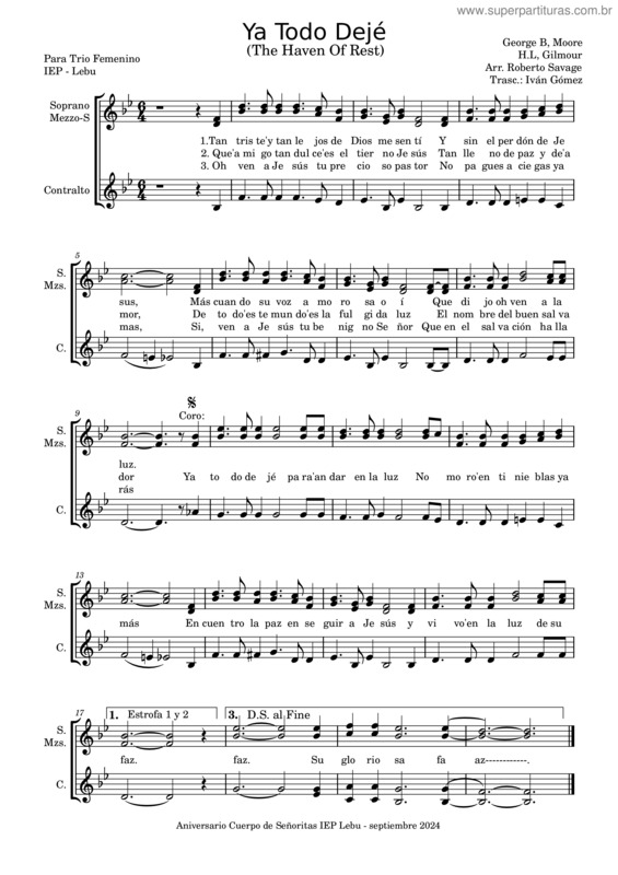 Partitura da música Tan Triste Y Tan Lejos. Trio Femenino