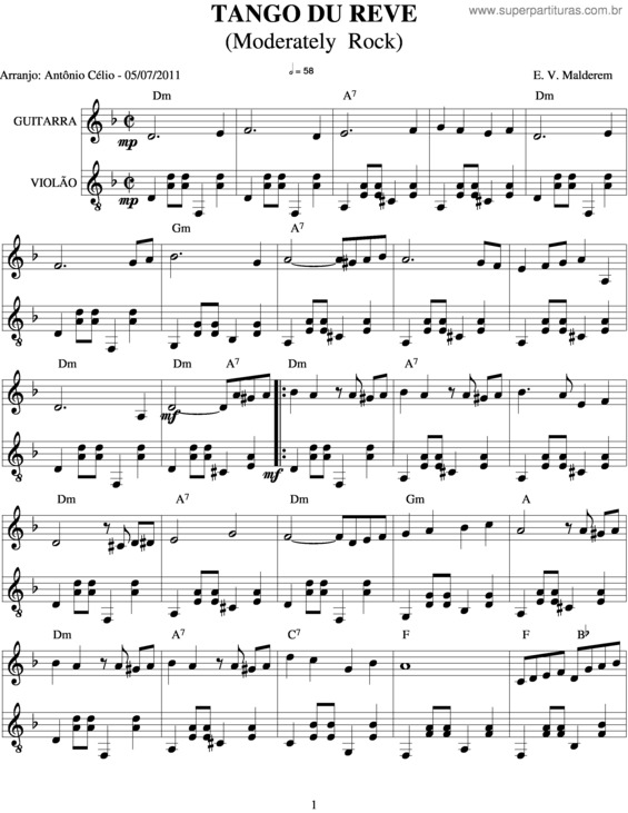 Partitura da música Tango Du Reve