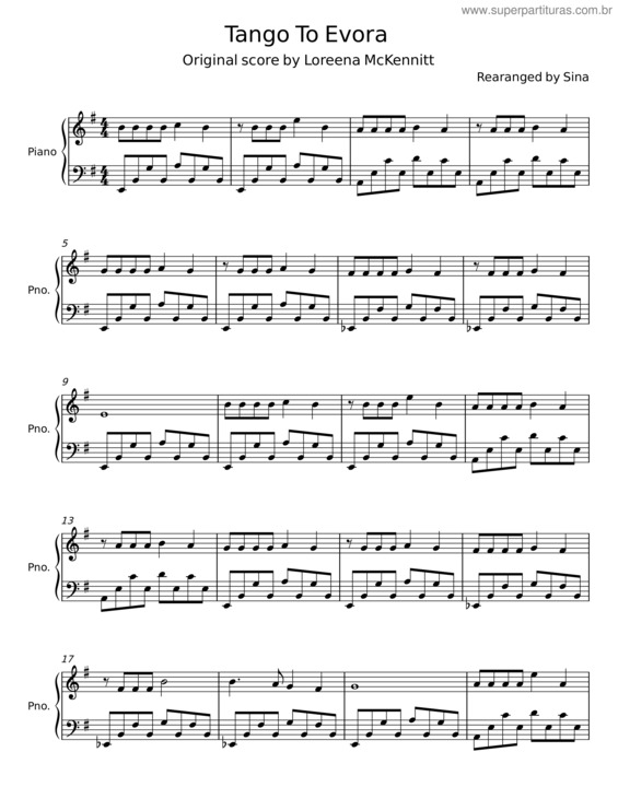 Partitura da música Tango To Evora – Loreena Mckennitt