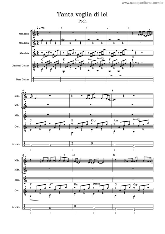 Partitura da música Tanta Voglia Di Lei – Pooh