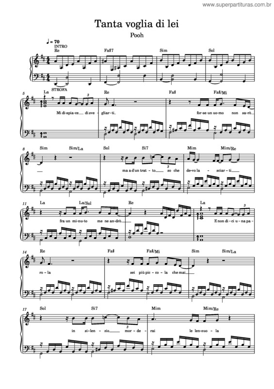 Partitura da música Tanta Voglia Di Lei