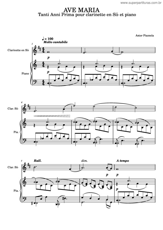 Partitura da música Tanti Anni Prima – Astor Piazzolla Ave Maria