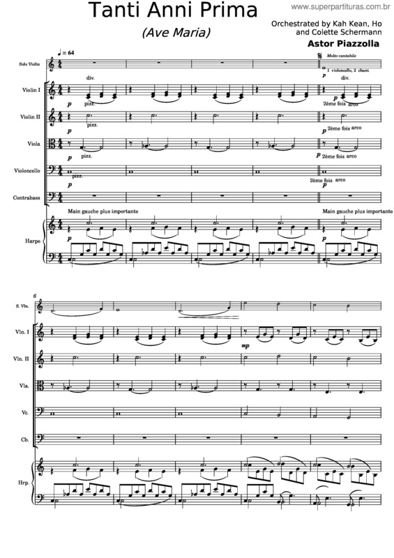 Partitura da música Tanti Anni Prima–Ave Maria – Piazzolla – Structure Vibr`Accord