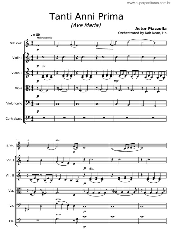 Partitura da música Tanti Anni Prima