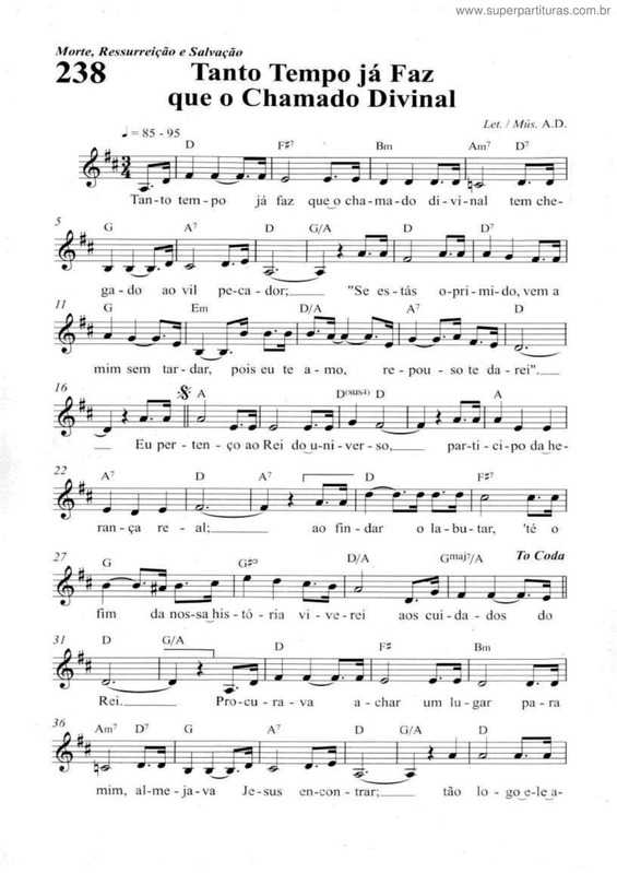 Partitura da música Tanto Tempo Já Faz Que O Chamado Divinal