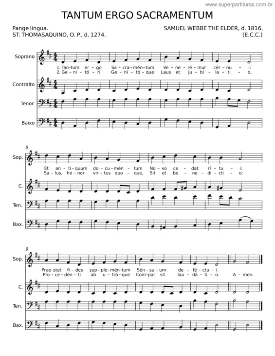 Partitura da música Tantum Ergo Sacramentum – Samuel Webbe