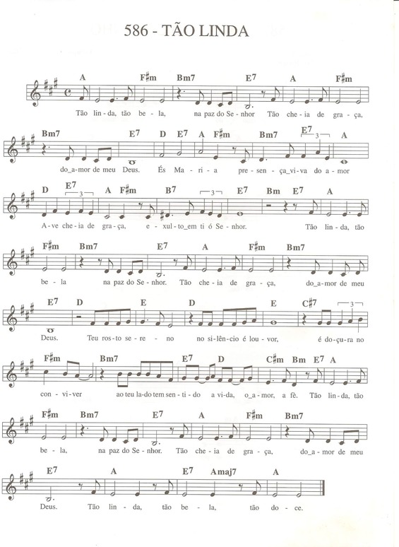 Partitura da música Tão Linda