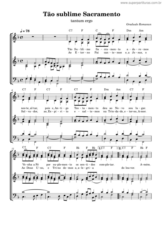 Partitura da música Tão Sublime Sacramento – Adoração Ao Santíssimo Sacramento v.2