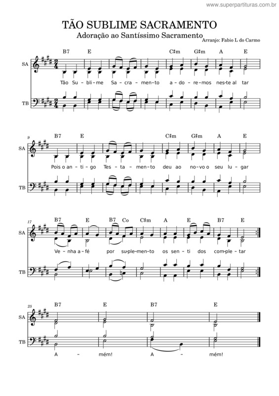 Partitura da música Tão Sublime Sacramento – Adoração Ao Santíssimo Sacramento